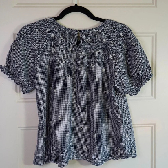 Madewell Floral Embroidered Gingham Shirred Short Puff Sleeve Blouse Top Size XL - Picture 9 of 11